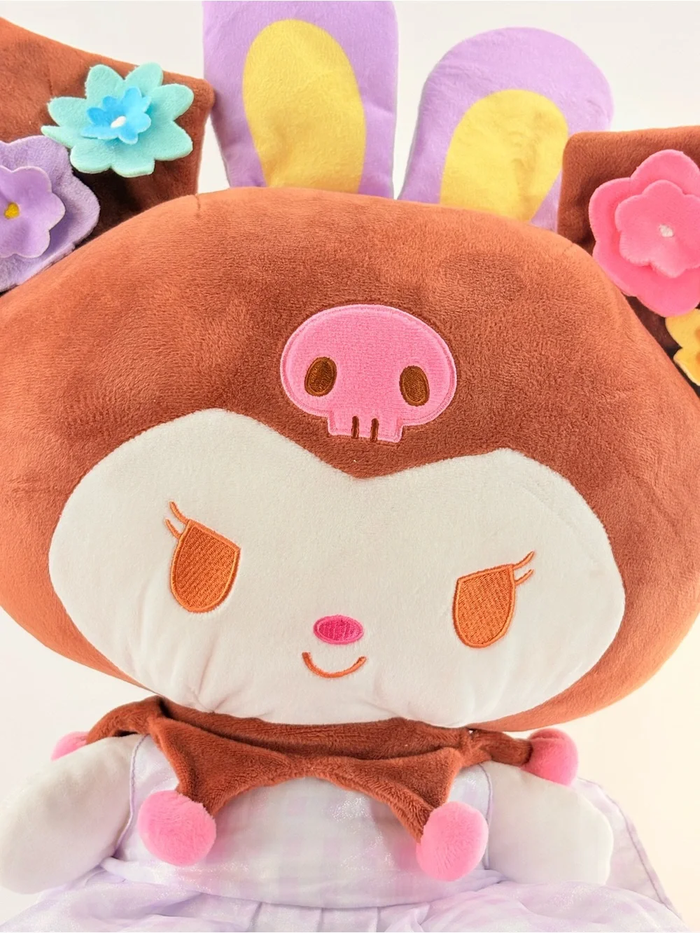 Hello Kitty Brown Plush Bunny with Purple Ears and Pink Accents